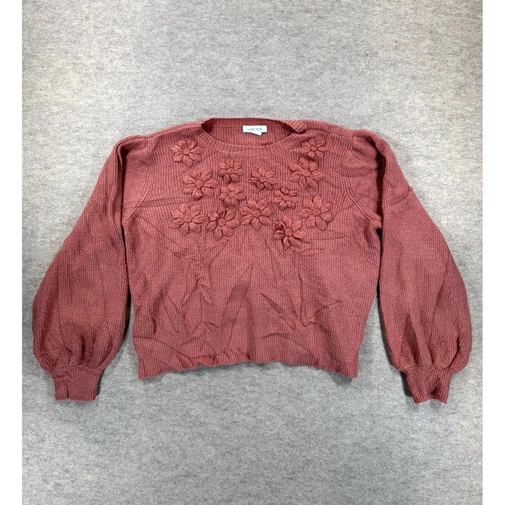 Liz Claiborne Sweater Womens 2XL Mauve Pink Embroidered Floral Knit Long Sleeve
